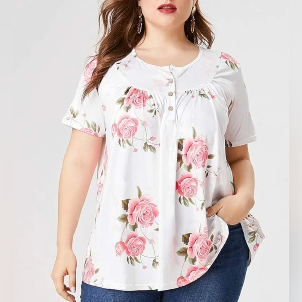2X Womans silky  White, Pink Floral top